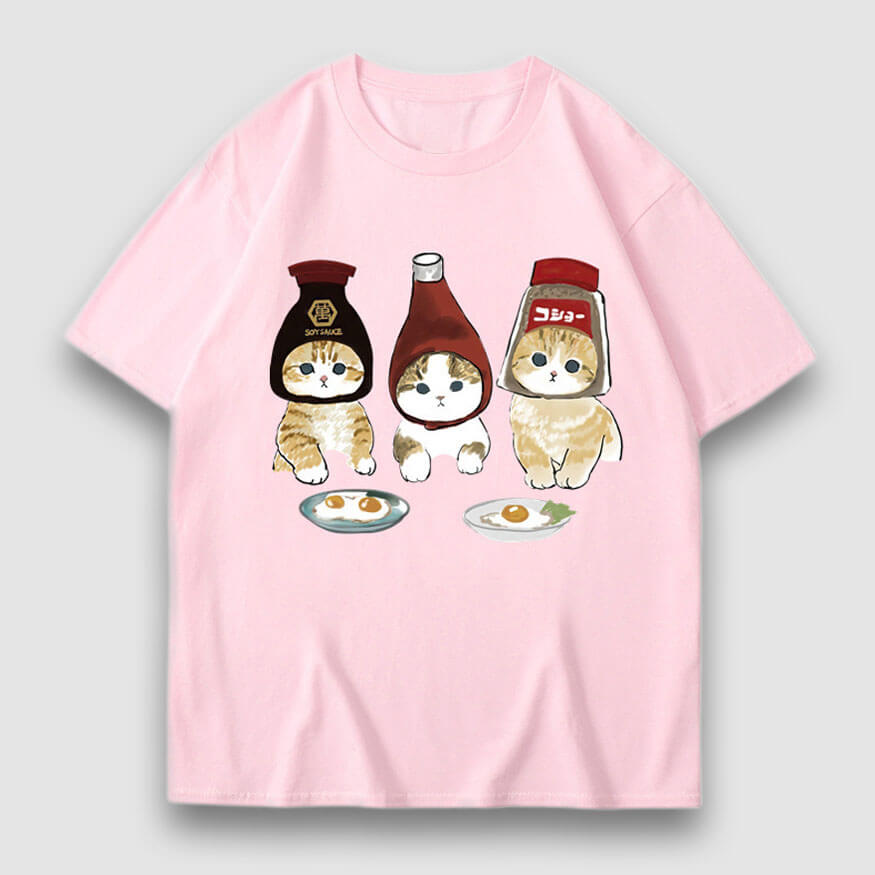 Style Core Aesthetics, New Style Trends Three Cat Cartoon Print Tee