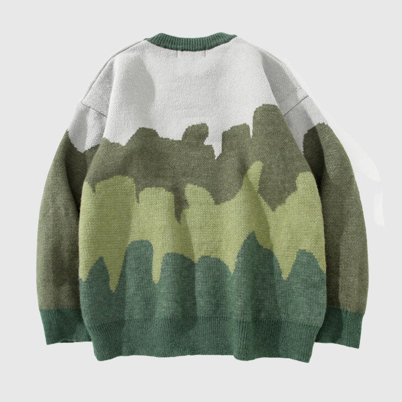 Style Core Aesthetics, New Style Trends Tree Pattern Color-blocked Pullover