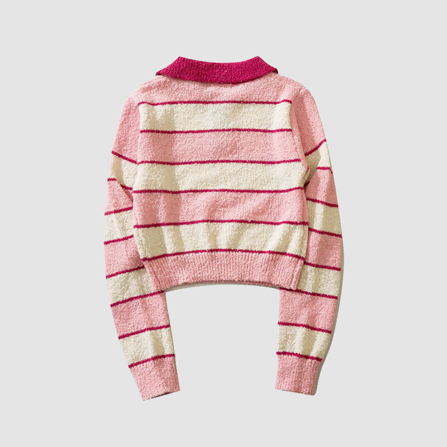 Style Core Aesthetics, New Style Trends Turndown Collar Stripe Cropped Sweater