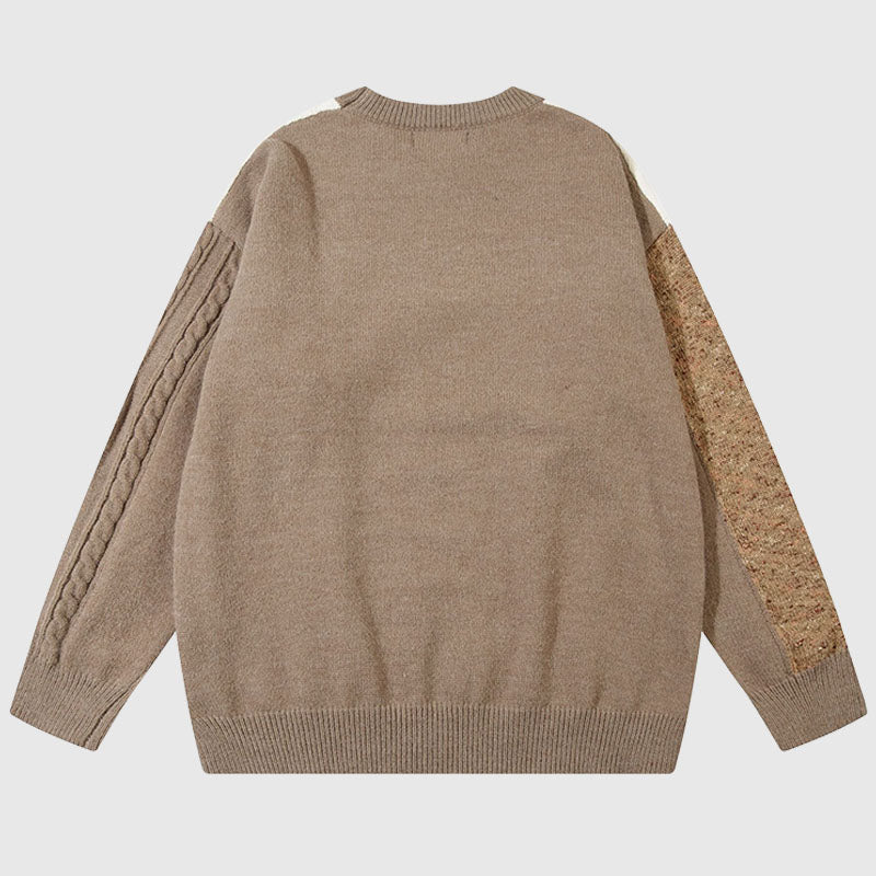 Style Core Aesthetics, New Style Trends Twisted Design Patchwork Knit Pullover