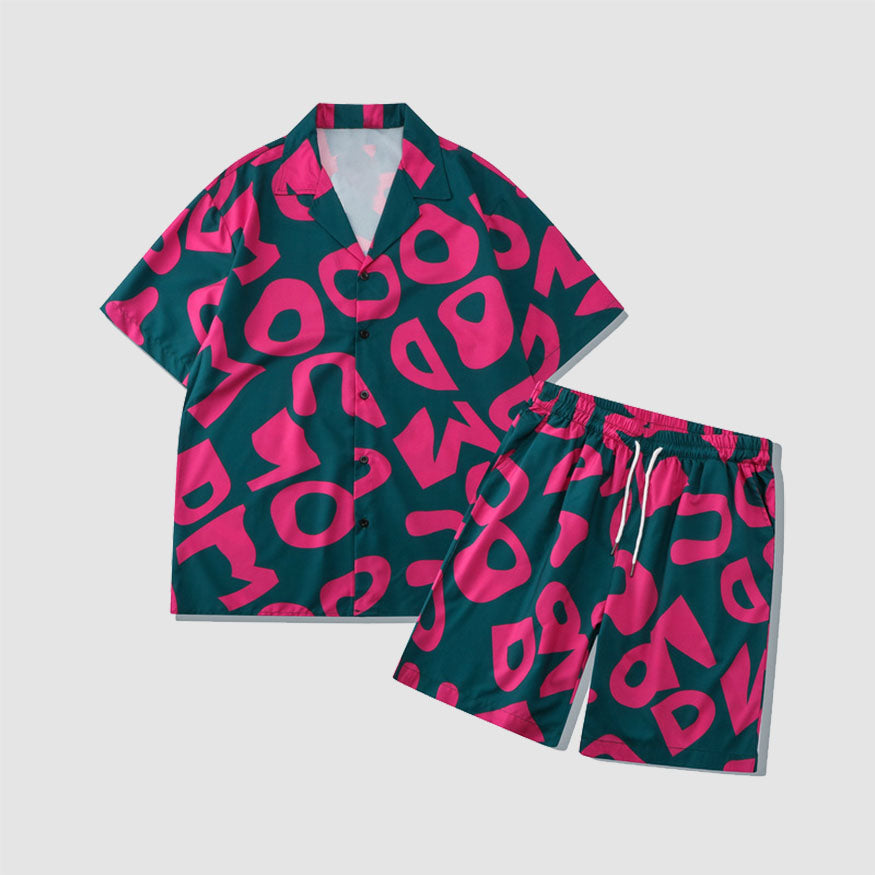 Style Core Aesthetics, New Style Trends Two Piece Irregular Letters Print Shirt + Shorts
