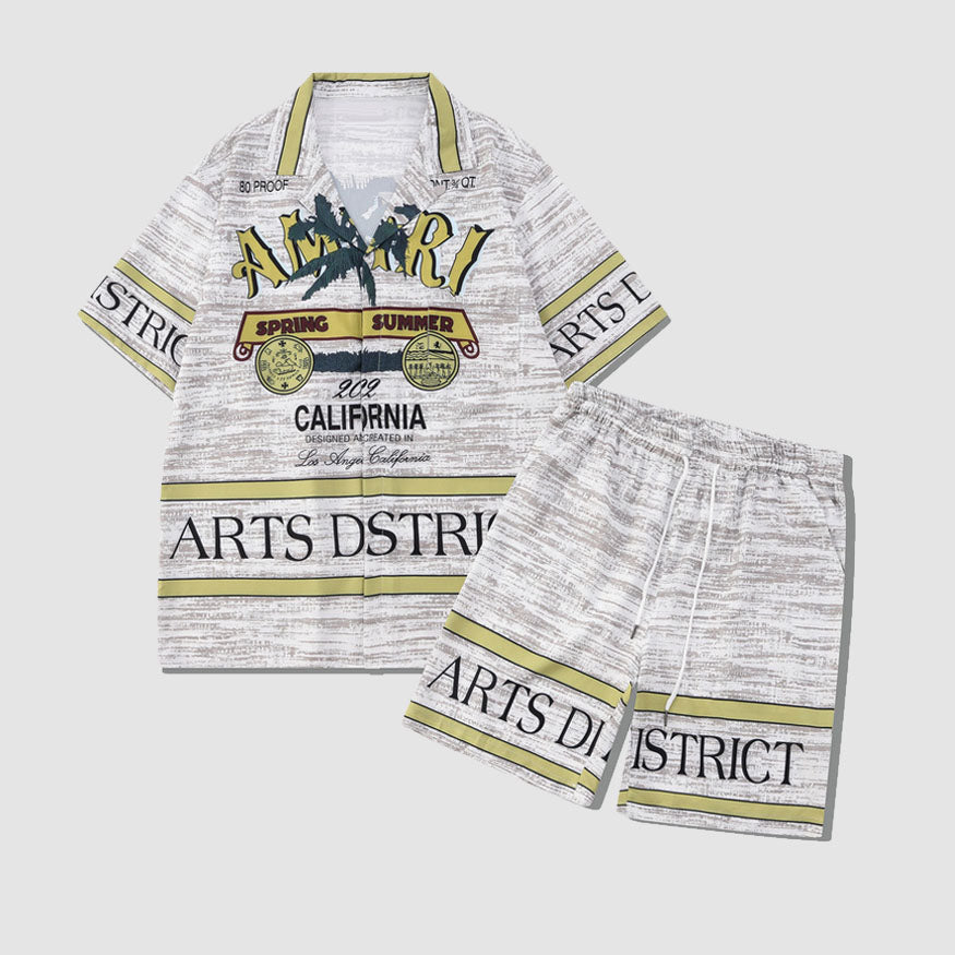 Style Core Aesthetics, New Style Trends Two Piece Vintage Print Shirt + Beach Shorts