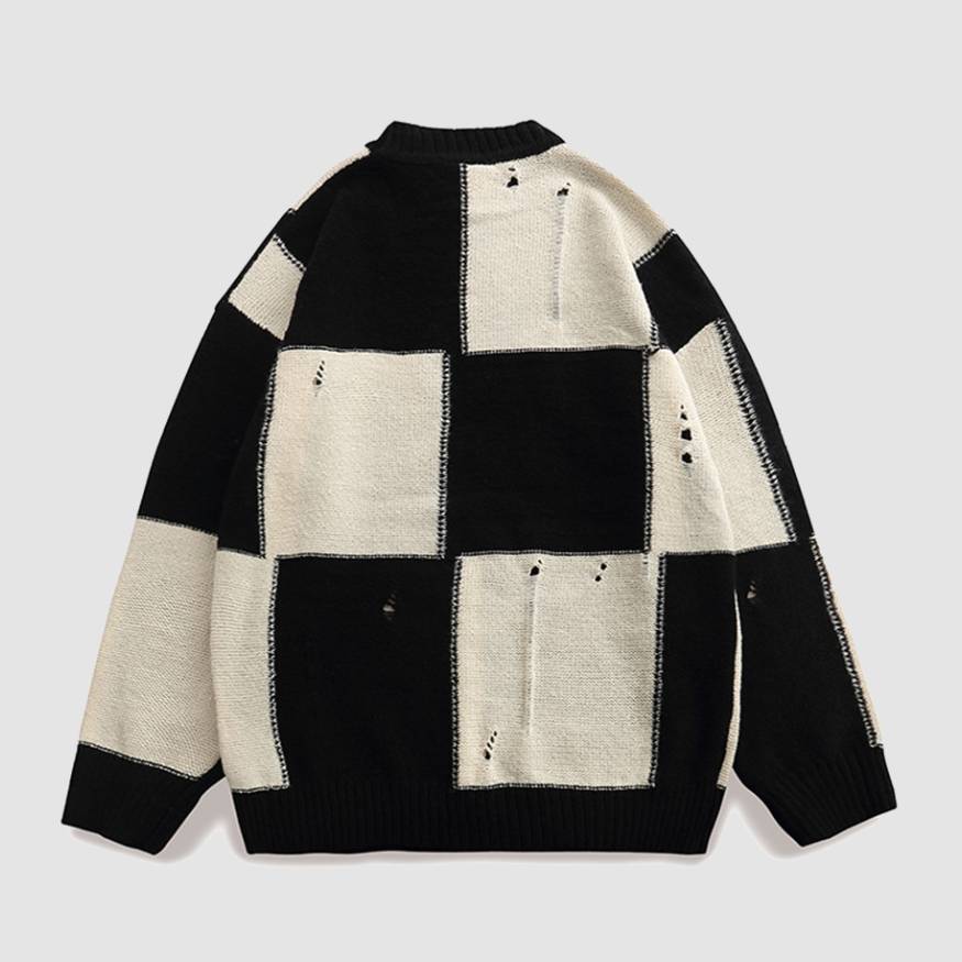 Style Core Aesthetics, New Style Trends Two Tone Color Block Ripped Sweater