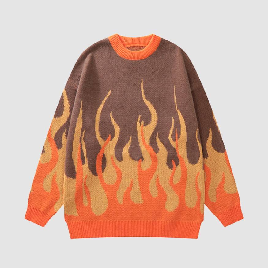 Style Core Aesthetics, New Style Trends Two Tone Flame Pattern Knit Sweater