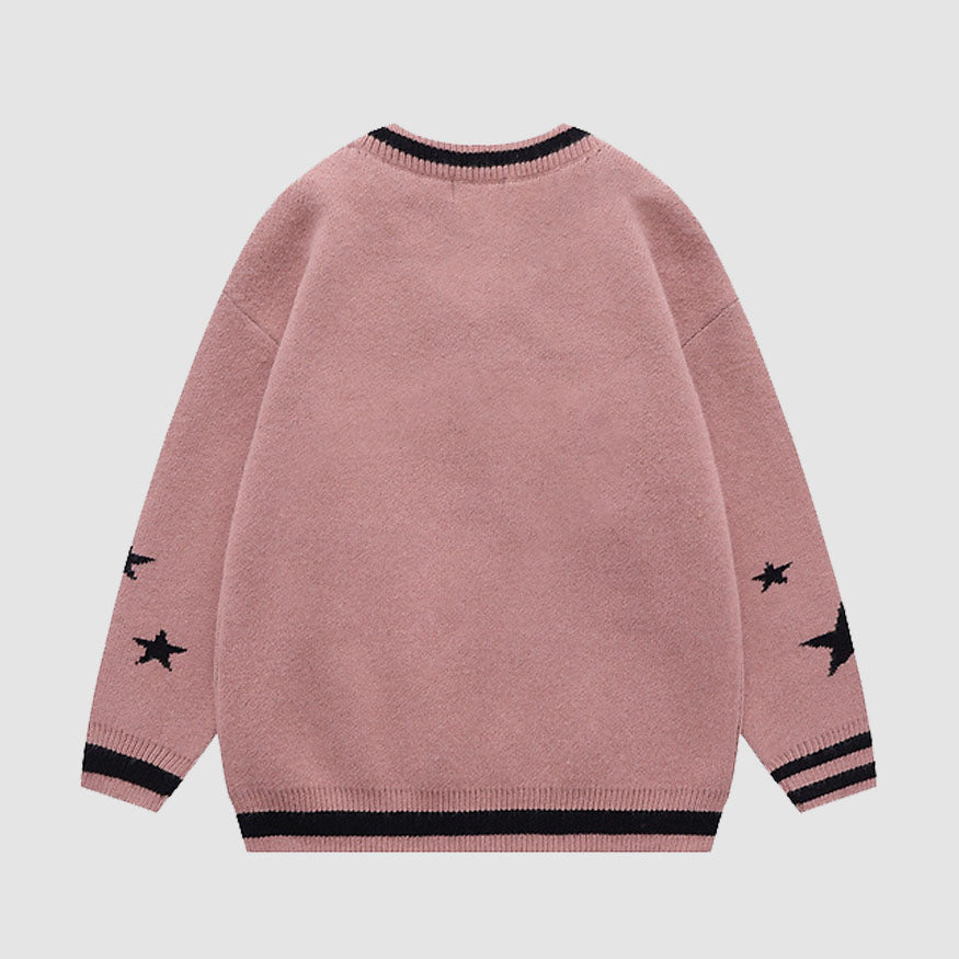 Style Core Aesthetics, New Style Trends V Neck Button Decor Star Pattern Sweater
