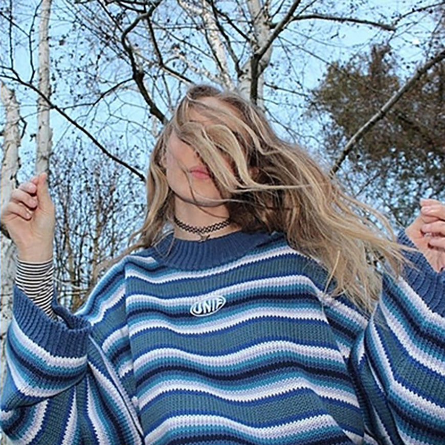 Style Core Aesthetics, New Style Trends Vintage Blue Stripe Sweater