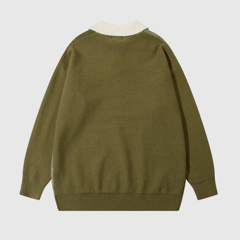 Style Core Aesthetics, New Style Trends Vintage Color-Block Loose Grid Couple Sweater