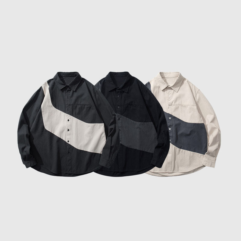 Style Core Aesthetics, New Style Trends Vintage Contrast Patchwork Shirts