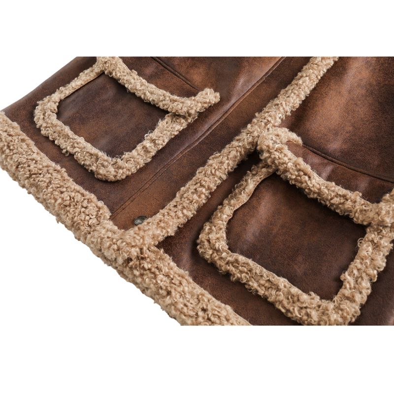 Style Core Aesthetics, New Style Trends Vintage Faux Shearling PU Leather Motorcycle Coat