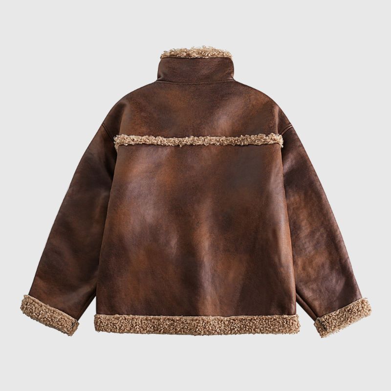 Style Core Aesthetics, New Style Trends Vintage Faux Shearling PU Leather Motorcycle Coat