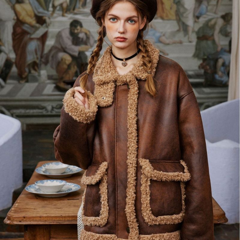 Style Core Aesthetics, New Style Trends Vintage Faux Shearling PU Leather Motorcycle Coat