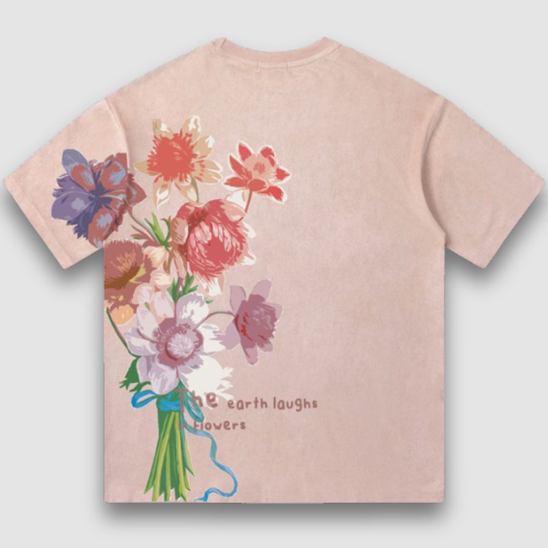 Style Core Aesthetics, New Style Trends Vintage Lettered Floral Printed Suede Tee