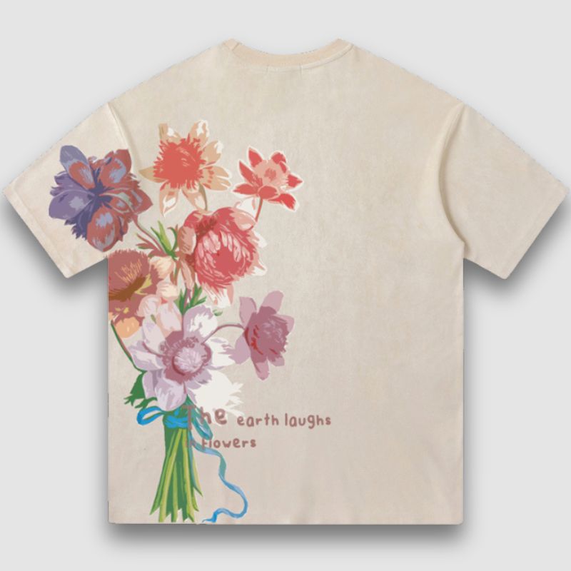 Style Core Aesthetics, New Style Trends Vintage Lettered Floral Printed Suede Tee