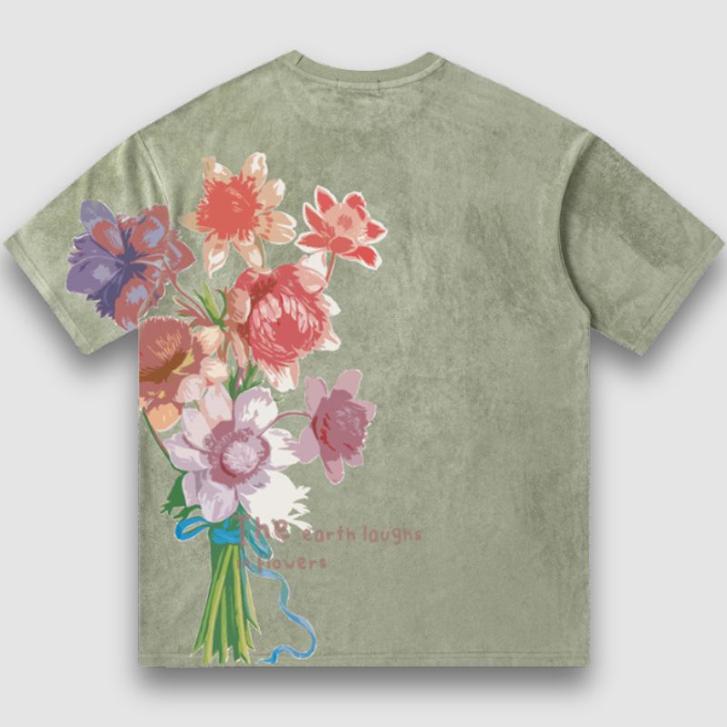Style Core Aesthetics, New Style Trends Vintage Lettered Floral Printed Suede Tee