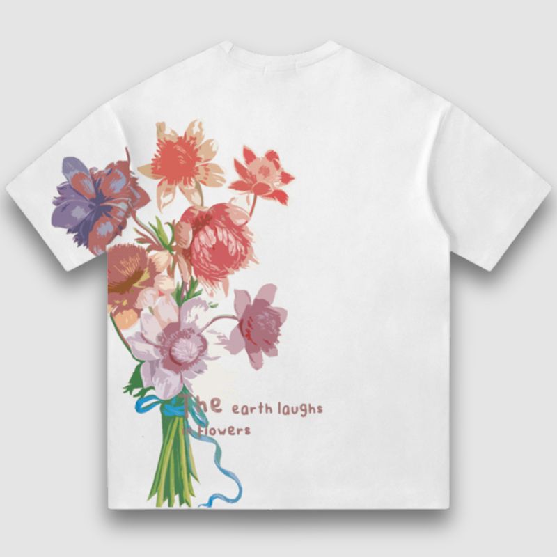 Style Core Aesthetics, New Style Trends Vintage Lettered Floral Printed Suede Tee