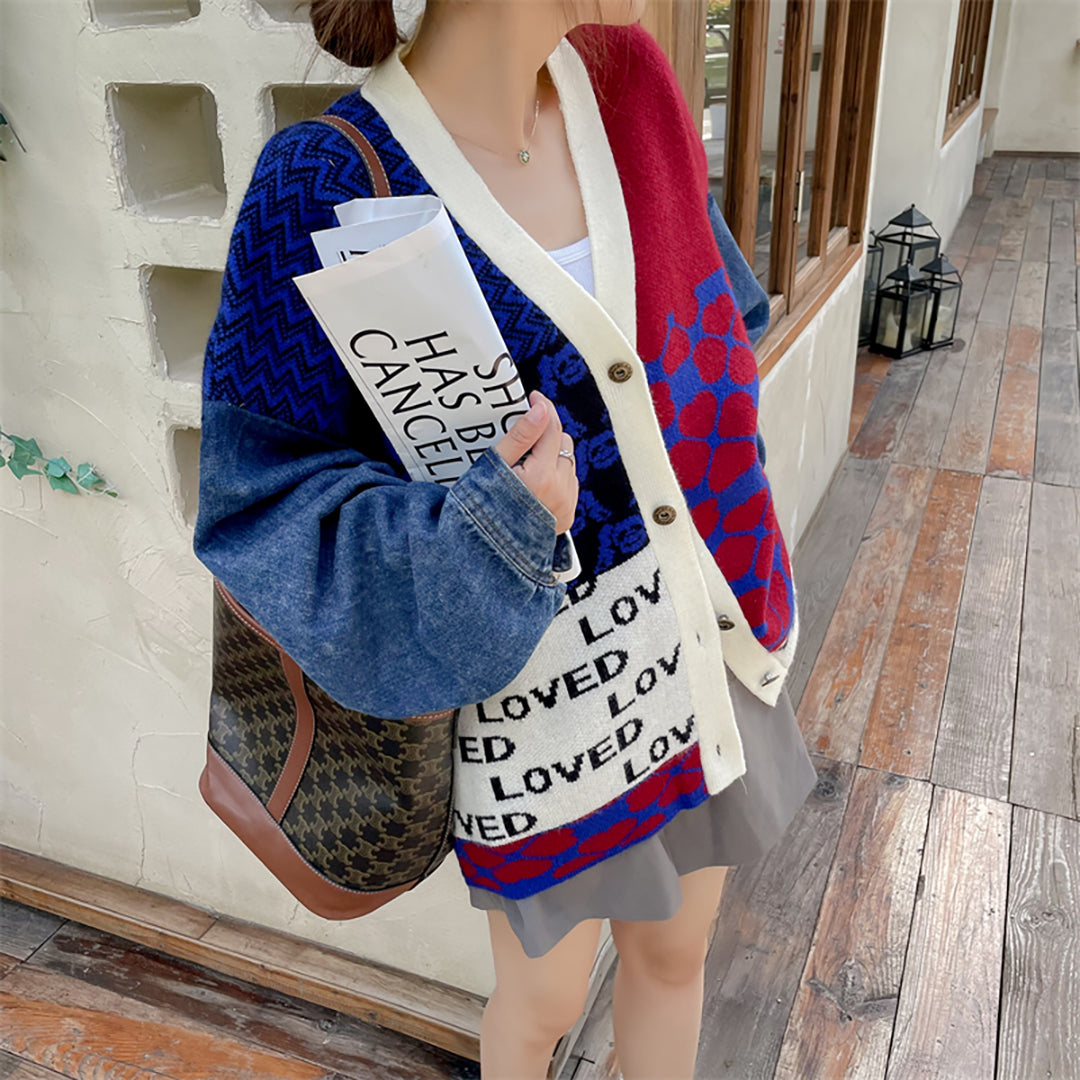 Style Core Aesthetics, New Style Trends Vintage Patchwork Denim Cardigan Sweater