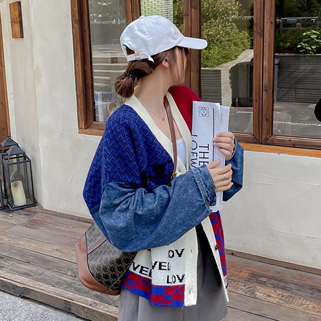 Style Core Aesthetics, New Style Trends Vintage Patchwork Denim Cardigan Sweater