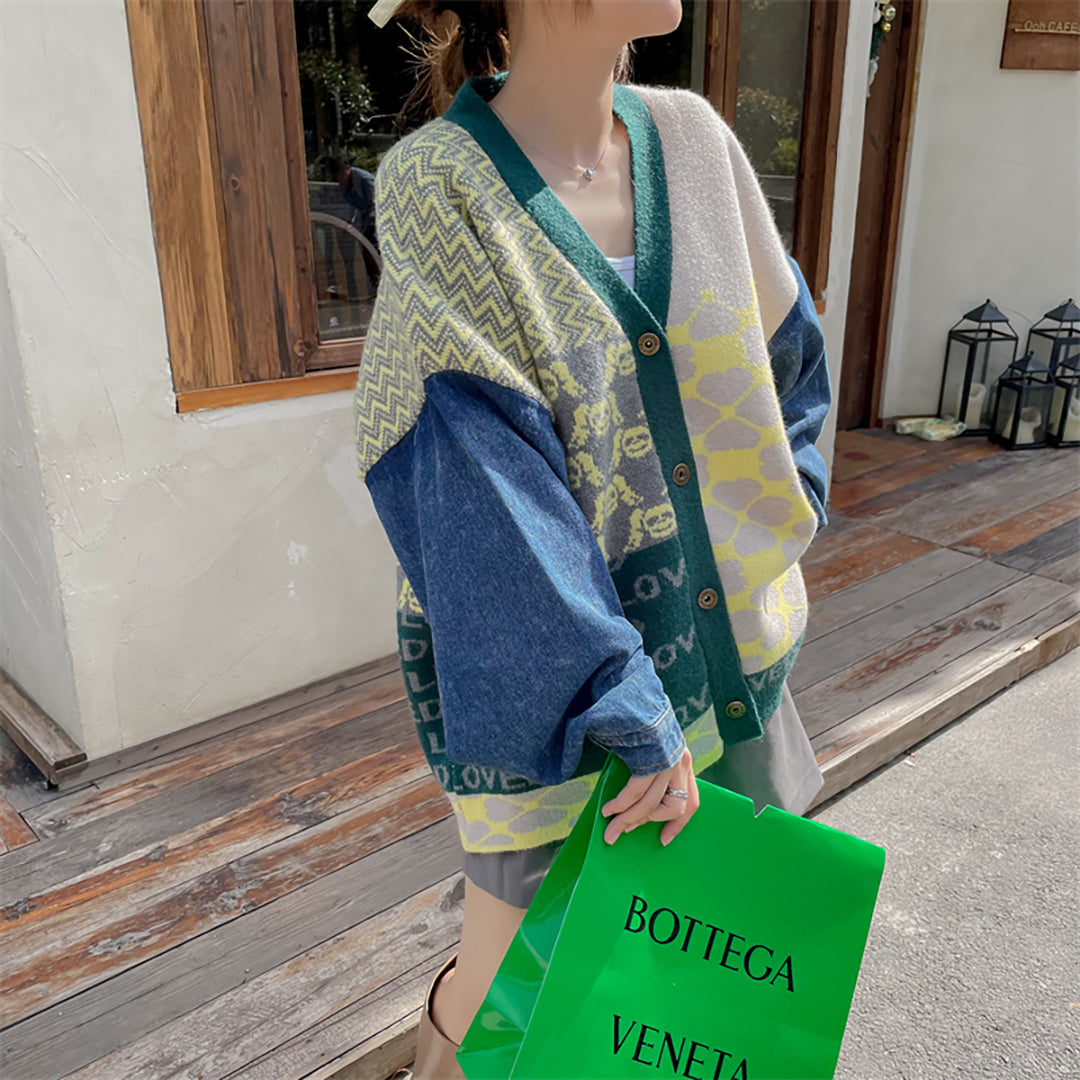Style Core Aesthetics, New Style Trends Vintage Patchwork Denim Cardigan Sweater