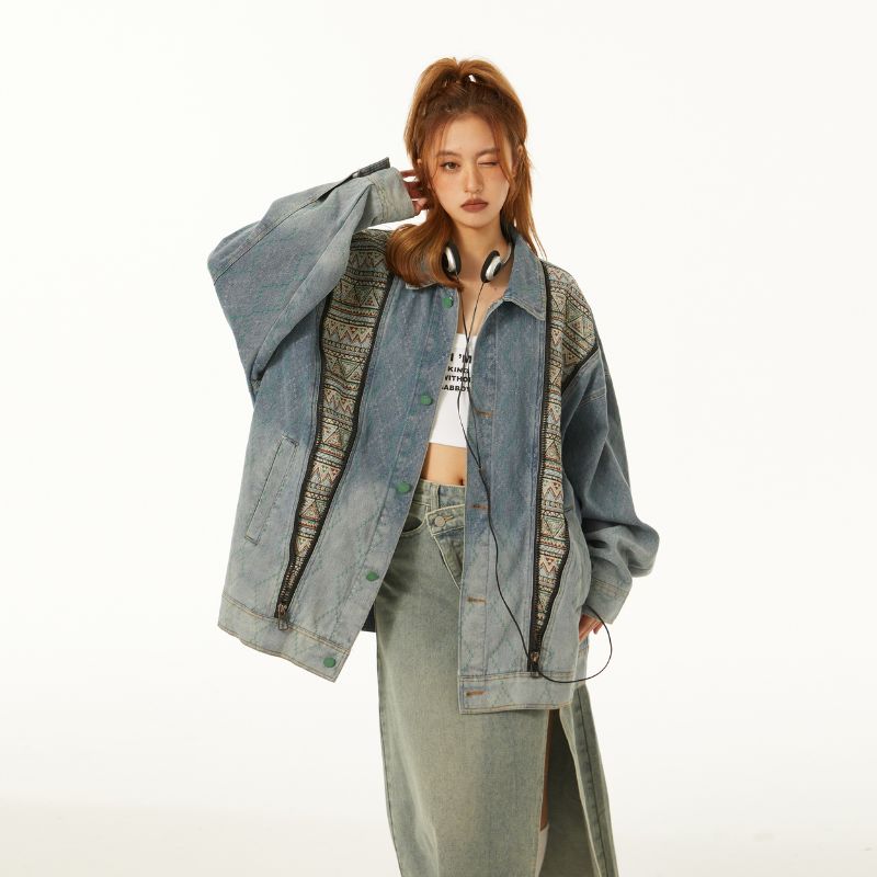 Style Core Aesthetics, New Style Trends Vintage Patchwork Denim Contrast Jacket