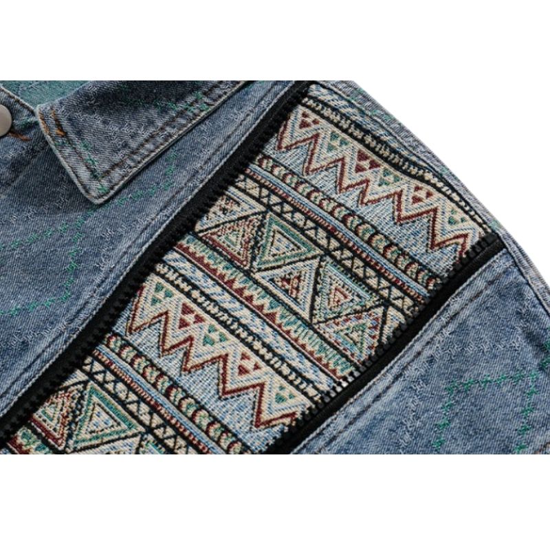 Style Core Aesthetics, New Style Trends Vintage Patchwork Denim Contrast Jacket