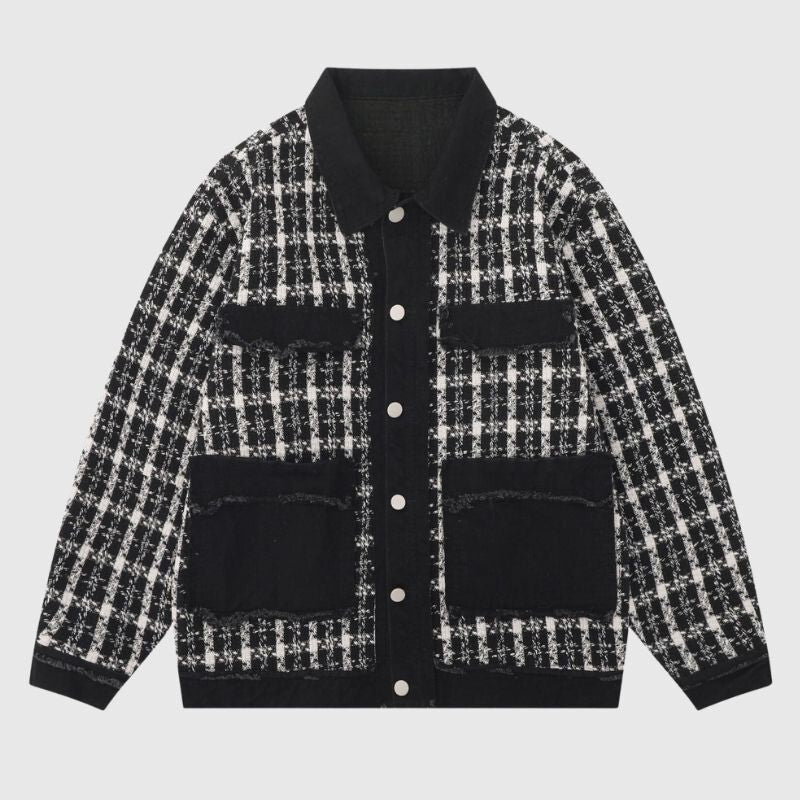 Style Core Aesthetics, New Style Trends Vintage Plaid Patchwork Edged Jacket