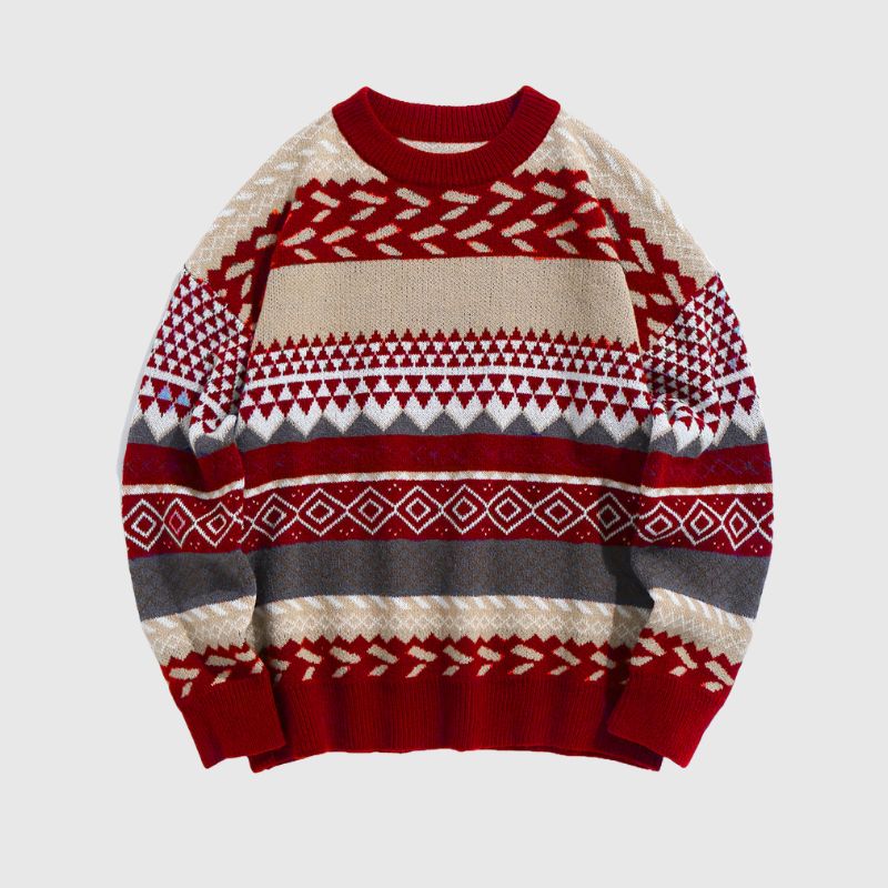 Style Core Aesthetics, New Style Trends Vintage Round Neck Diamond Pattern Sweater
