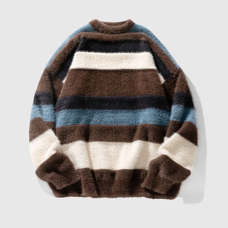 Style Core Aesthetics, New Style Trends Vintage Striped Round Neck Knit Sweater