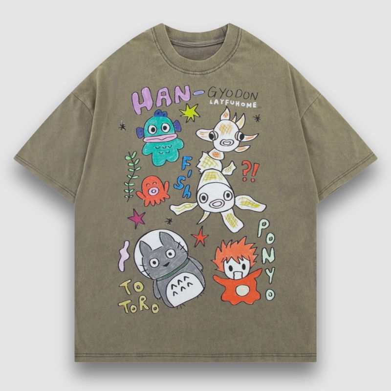 Style Core Aesthetics, New Style Trends Washed Distressed Anime Pinted Tee