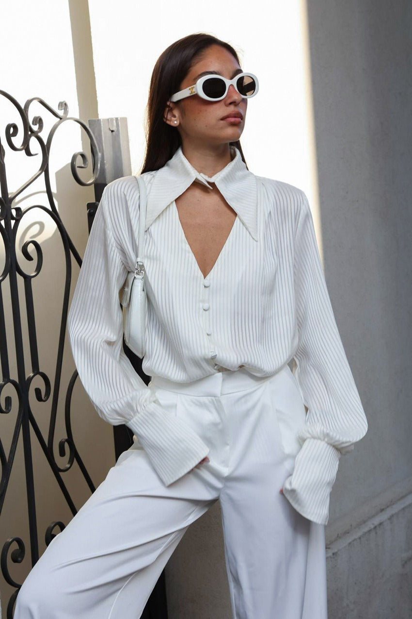 Summer po, Collared Long Sleeve Blo
