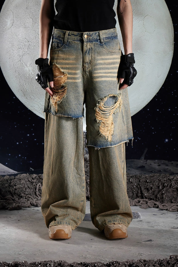 Core, Punk Ripped Loose Fit Denim Jeans