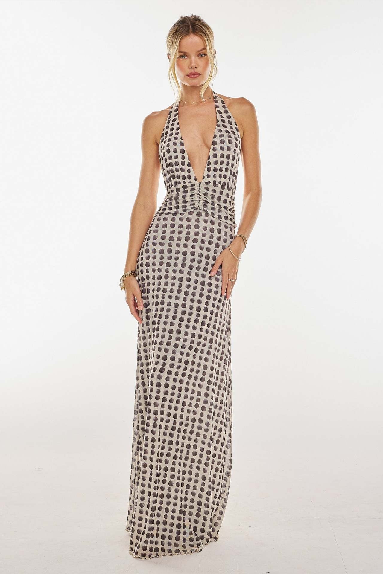 Summer Outfit po, Floral Halter Neck Backless Bodycon Maxi Dress