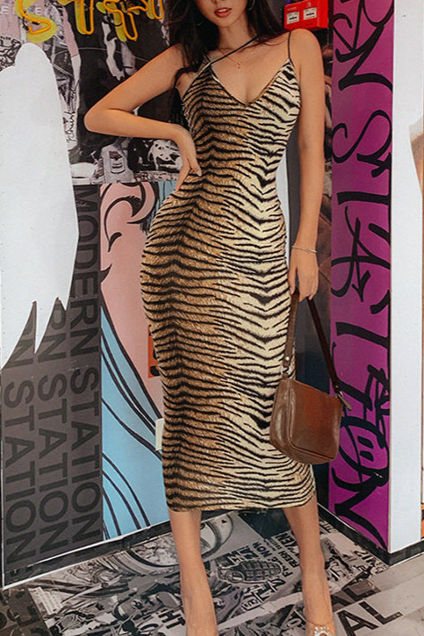 Winter po Set, Animal Print Maxi Dress
