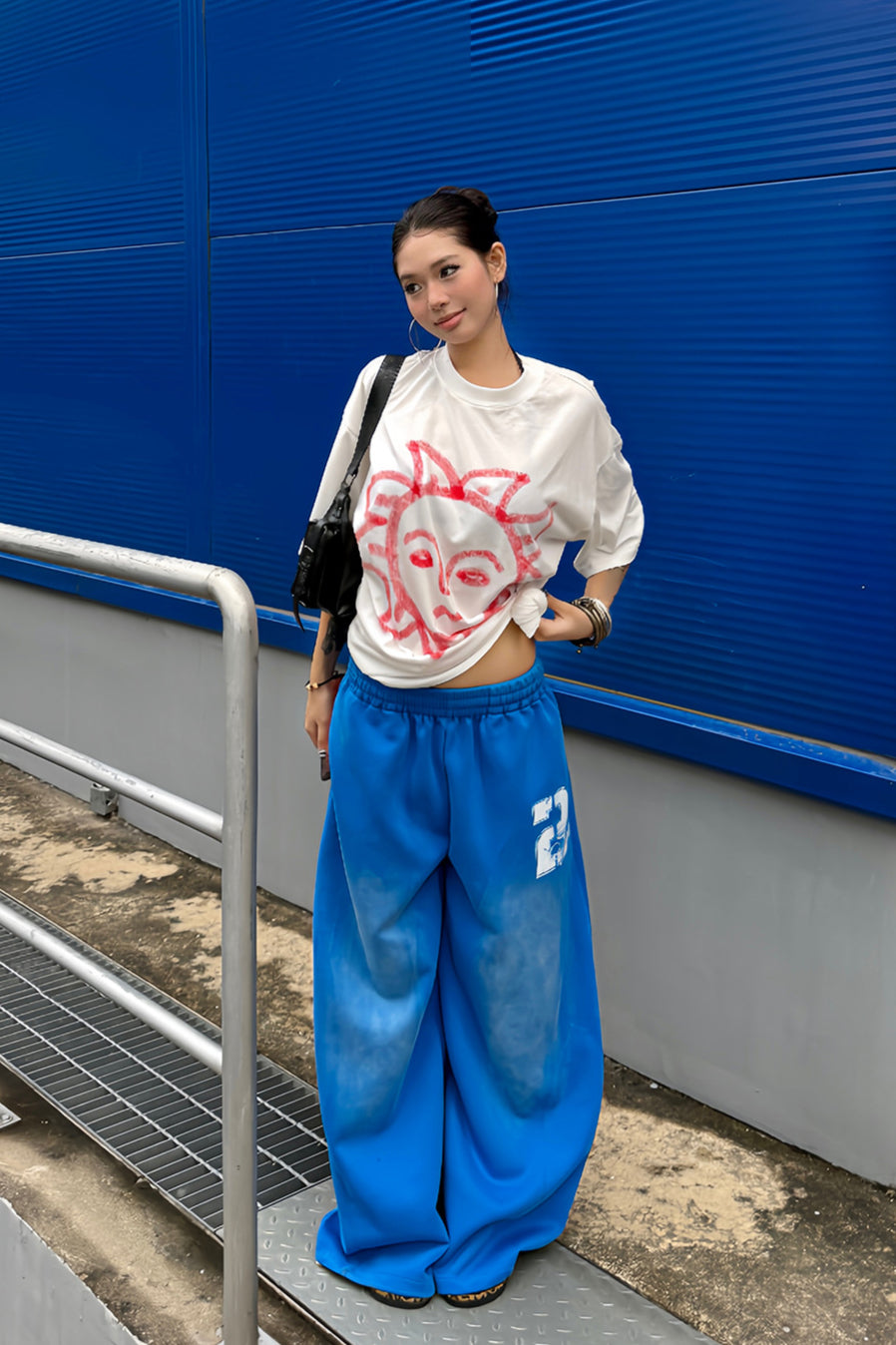 Winter po Set, Y2K Oversized Blue t Pant