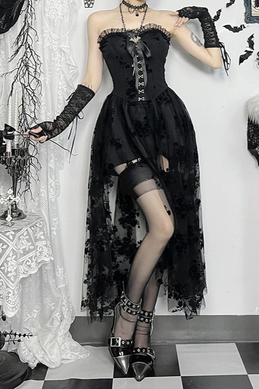 Winter to Summer Outfit po, Sheer Lace Gothic Dress