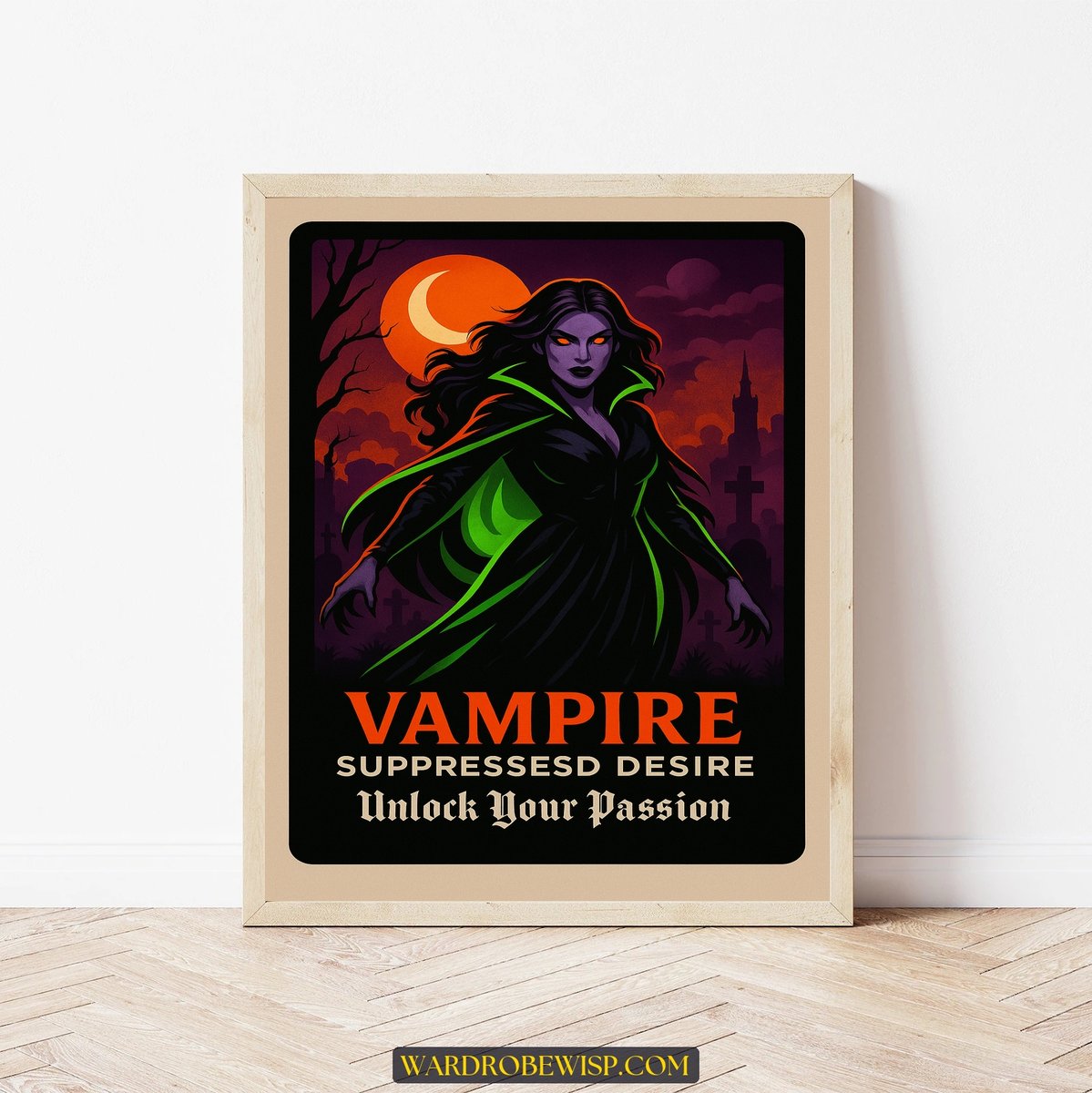 Gothic Vampire in Moonlit Graveyard canvas