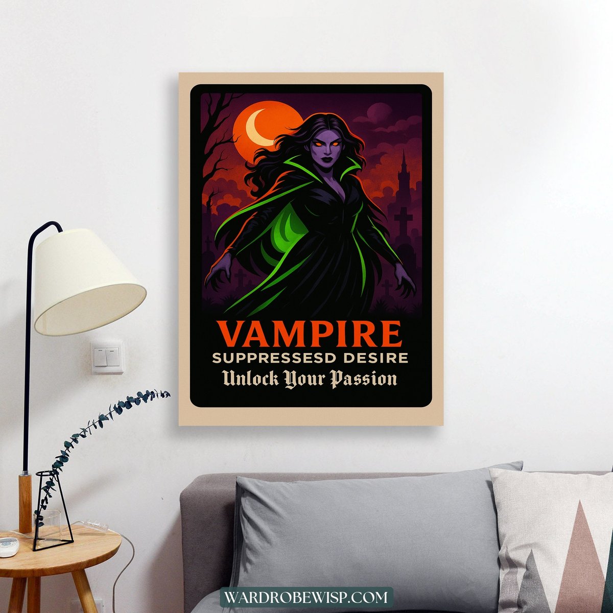 Gothic Vampire in Moonlit Graveyard canvas