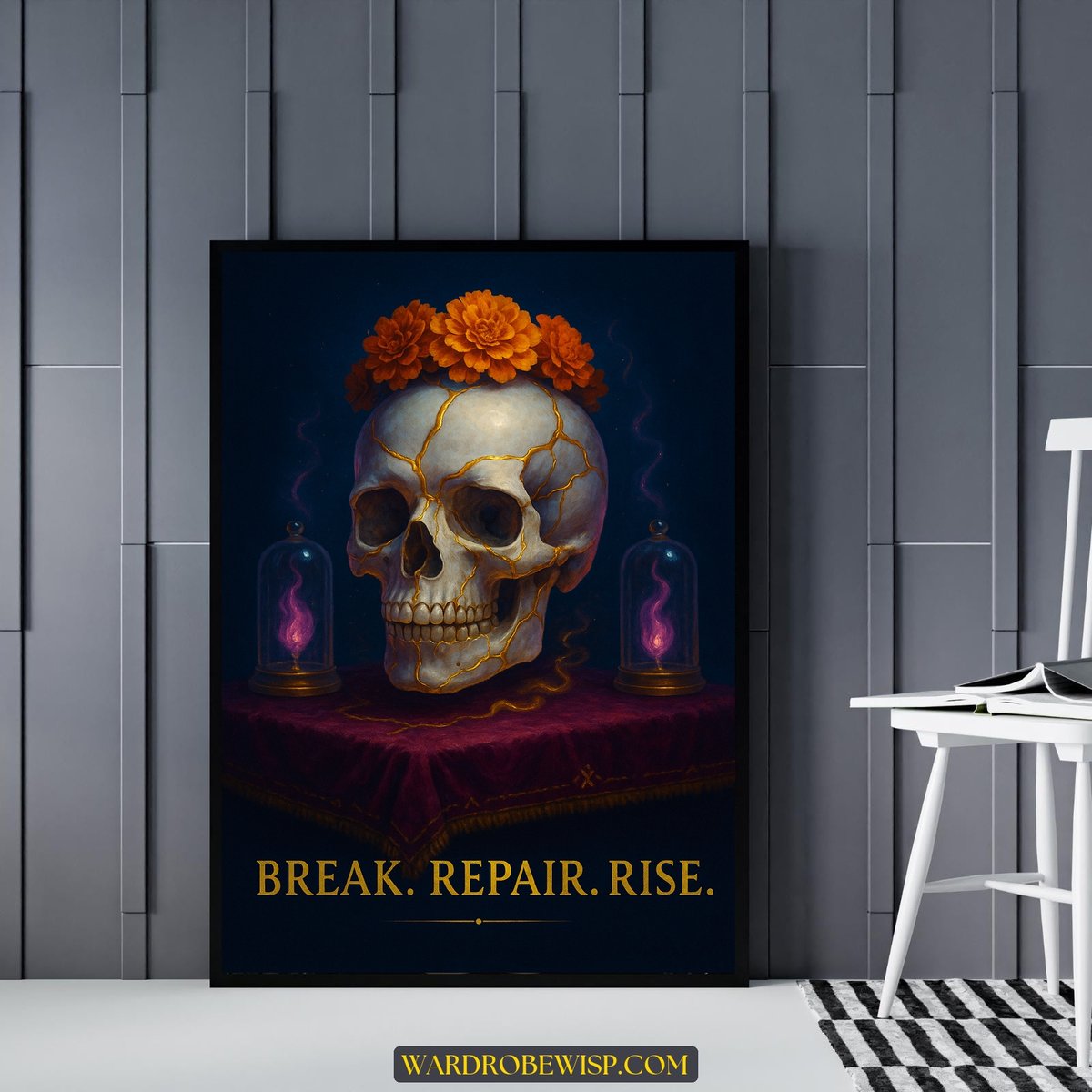 Kintsugi Skull Wall Art canvas