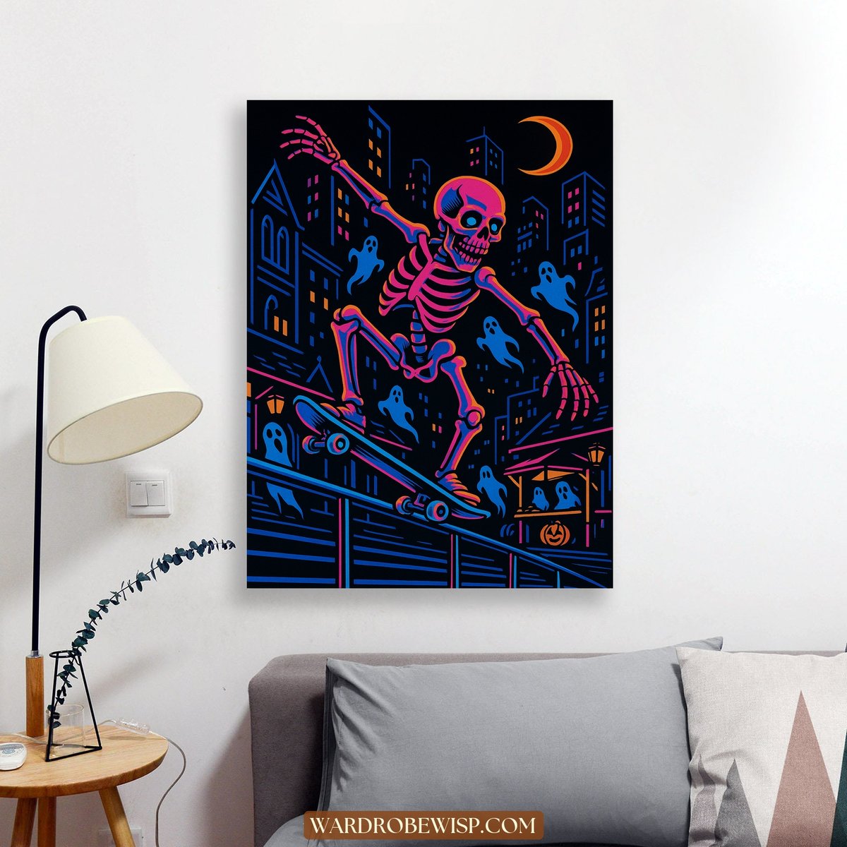 Skeleton Skateboard Wall Art Decor canvas
