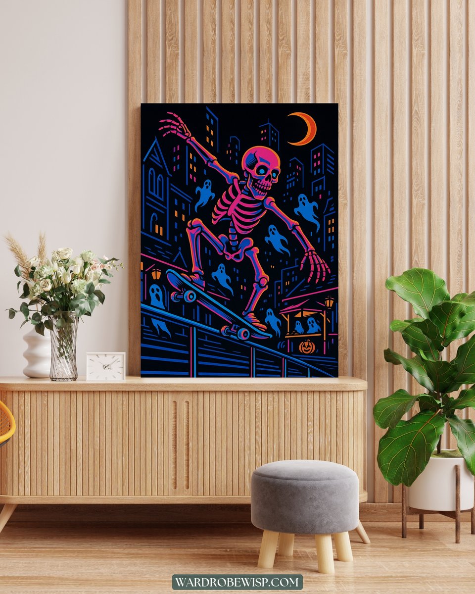 Skeleton Skateboard Wall Art Decor canvas