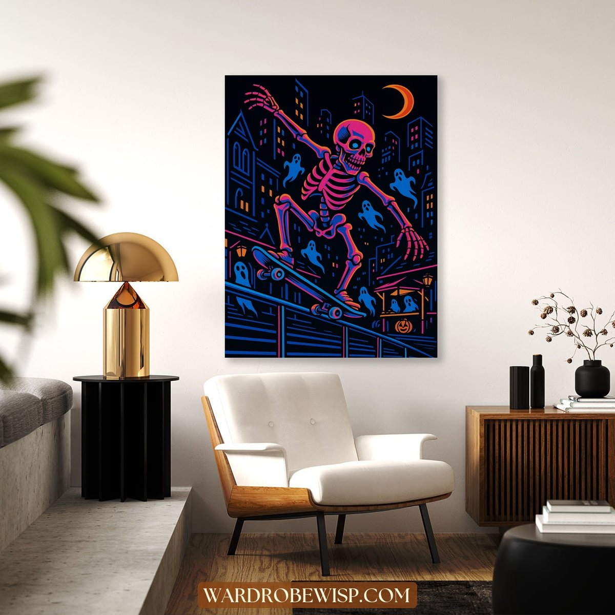 Skeleton Skateboard Wall Art Decor canvas