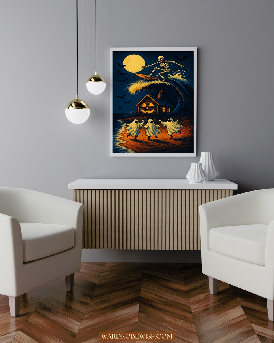 Skeleton Surfer Wall Art canvas