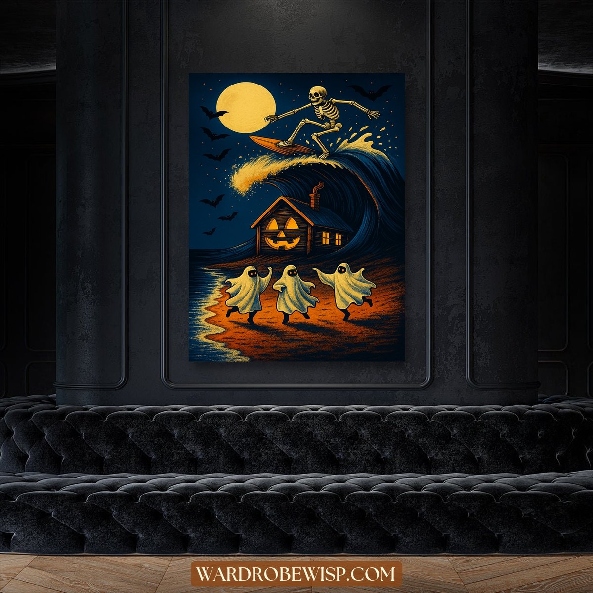 Skeleton Surfer Wall Art canvas