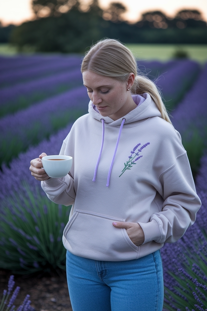 Lavender Calm Embroidered Hoodie: A Must-Have Trend outfit idea