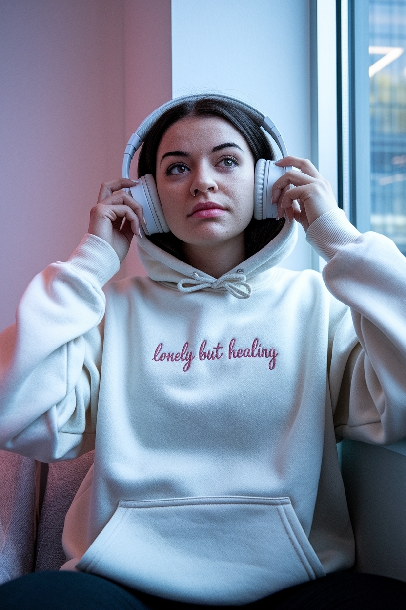 Lonely But Healing Gen Z Hoodie: Trends for Self-Reflection outfit idea