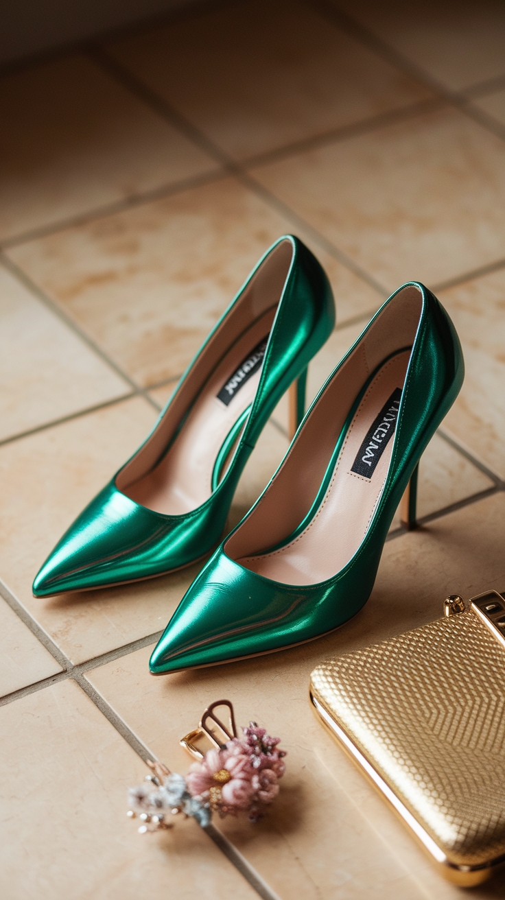 Elevate Your Look with Metallic Green Heels outfit idea