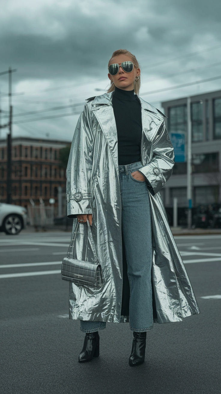 Creating the Perfect Metallic Trench Coat Outfit outfit idea