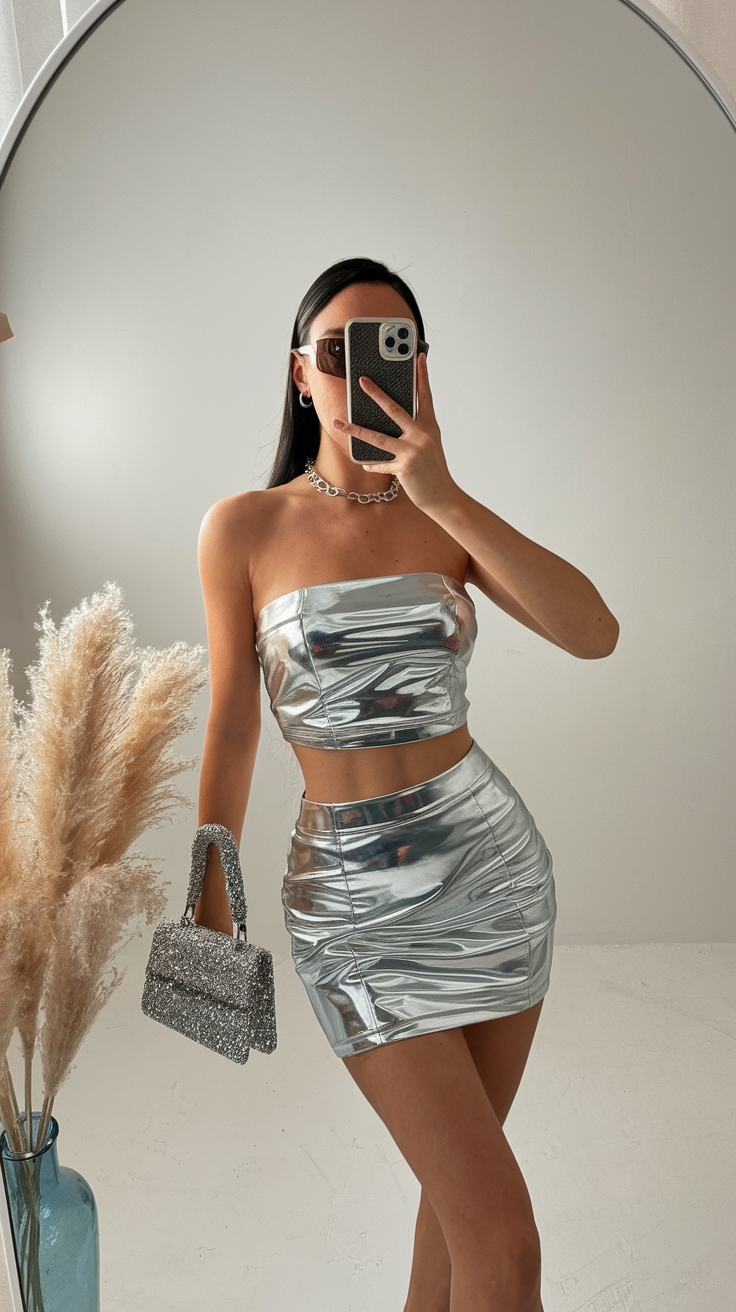 Stylish Metallic Two Piece Outfit for Modern Fashionistas outfit idea