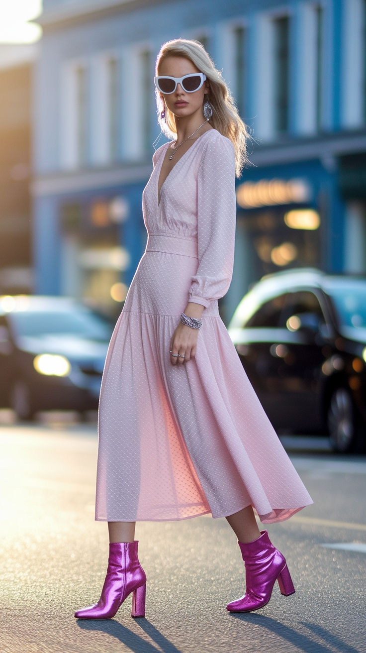 Pink Metallic Boots Outfit: Make a Bold Statement outfit idea