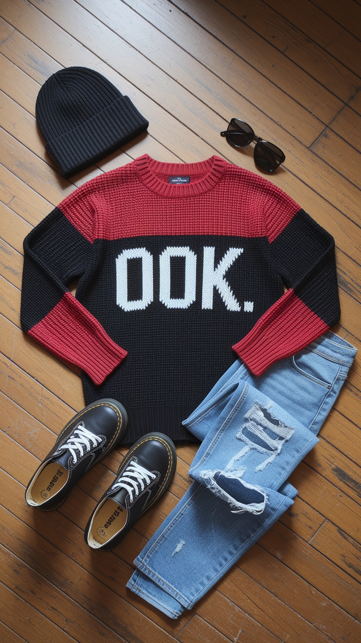 Make a Statement with a Red and Black Sweater outfit idea
