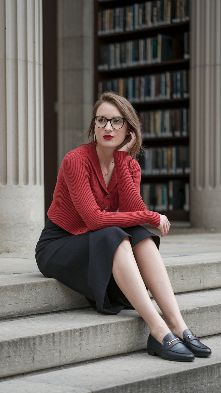 Red Button Up Cardigan Outfit Ideas for Layering outfit idea